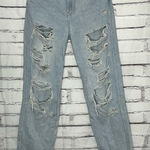 Bershka Straight Leg Boyfriend Jeans Light Wash High Rise Women’s 26 Raw Hem Y2K Photo 0