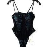 Miss Circle Sheer Mesh Wet Look Faux Leather Underwire Bodysuit Onepiece NWTs Black Size M Photo 0