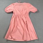 Pretty Garden Midi Dress Womens Small Pink Puff Sleeve Tie Neck Lyocell Cotton Photo 1