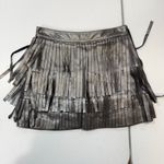 AllSaints Aisha Leather Fringe metallic mini Skirt Size 4 Silver Photo 1
