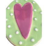Vintage Porcelain Ceramic Pin Brooch Oval Green Mauve Heart Dots Estate 2.5" Pink Photo 2
