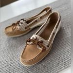 Sperry  Tan Ivory Striped Mesh Leather Boat Shoes Loafers Size 9.5 Photo 0