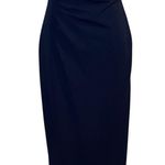 David's Bridal Navy Maxi Dress Spaghetti Strap Side Drape Formal Gown Size 6 Blue Photo 0