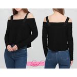 ZARA Off-The-Shoulder Top With Straps Black Long Sleeve Travel Crinkled Blouse M Photo 1