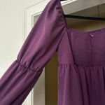 Laluna Purple Mini Dress Smocked Babydoll Long Sleeve Square Neck Size‎ S Photo 4