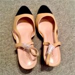 NWOB Carcuume Women's Slingback Heels, Two Tone Sexy Casual Low Chunky Heels. Tan Size 9 Photo 4