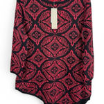Joan Vass New York Sweater Tunic Size XL Black Red Jacquard Asymmetrical Hem Photo 0
