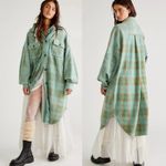 Free People  Plaid Long Ruby Jacket in Sage Combo Size XS Grunge Distressed Photo 1