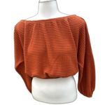 Fantastic Fawn Retro Women's CottageCore Rust Long Sleeve Waffle Knit Cropped Top Boho Small Photo 0