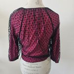 Tracy Reese Vintage  Fuscia Pink Black Sheer Lace Cropped Knit Sweater M Photo 2