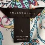 Investments  Womens Blue Yellow Pink Paisley Blouse Ruffle Size Large Photo 3