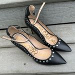 Sam Edelman Helen Black/Silver Leather Ankle Strap Studded Pumps Heels Point Toe Photo 1