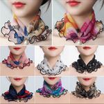 Women Shiny Pearl Organza Chiffon Scarves Bandana Ruffle Scarf Headband ☆ : White Photo 2