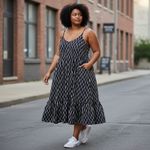 Torrid  Women Black & White Pattern Midi Super Soft Tiered Dress Size 6 Photo 1