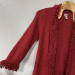 Chico's Size 1/Large Red Wool Blend Fringe Cardigan Sweater Textured Holiday Photo 2