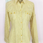 ZARA  TRF Button Front Shirt Striped Elbow Patches Medium Yellow White Oxford Photo 0