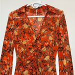 Free People  Lucky Shirtee Orange Ruched Floral Long Sleeve Button Blouse Top XS Photo 3
