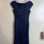 Ralph Lauren Lauren  Evening Navy Sequin Mesh Ruched Dress, Size 0 Photo 4