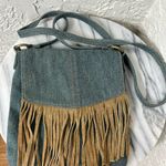 BOHO Denim Faux Suede Fringe Crossbody Bag Blue Photo 0