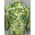 Chico's Green Tropical 100% Linen Jacket Top Wooden Buttons Size 1 14/16 Photo 4