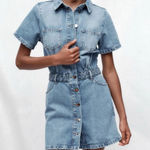 ZARA  SS25 Denim Mini Shirt Dress with Braided‎ Belt Size Large Photo 0