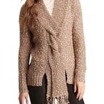 Anthropologie ShuShu Taupe Peach Nubby Boucle Scarf Front Fall Sweater Women’s Size Medium Photo 0