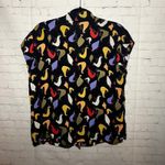 Vintage Loco Lindo Black Abstract Bird Print Sleeveless Button Up Shirt Large Photo 1