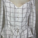 superdown  Marrie Flannel Puff Sleeve‎ Top White & Pink Size US Large Photo 4