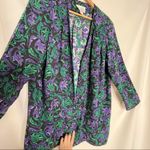 Vintage‎ Floral Open Shirt Jacket Black Purple Grandmacore Baggy Plus Size Rayon Photo 2