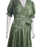 Hutch  Olive Green Floral Jacquard Wrap Maxi Dress Puff Sleeve Party Cocktail 10 Photo 3