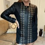 Peter Nygard black faux leather and knit embellished zipper jacket sz S Photo 0