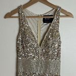 Mac Duggal Sequined Plunging V-Neck Sheath Dress 4930L Nude/Gold size 0 Photo 3