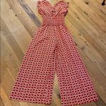 Max Studio  Wide Leg Double V Rouched Shoulder Smocked Waist Pull On Red Poppy XS Photo 0