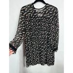 ZARA  Basic Sheer Black Long Sleeve Belt‎ Print Babydoll Shift Mini Dress Size M Photo 6