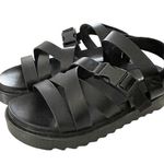 Nasty Gal  Size 6 Black Strap To Reality Faux Leather Chunky Sandals Velcro Buckle Photo 0