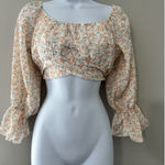 HYFVE Floral Crop Top Medium Long Sleeve Tie Back Square Neck Boho Cottagecore Photo 0