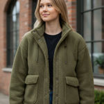 NWT INDUSTRY Dark Olive Green Sherpa Bomber Jacket Large Photo 0