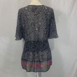 Bisou Bisou Sheer Black Floral Print V-Neck Peplum Top Size Large Photo 5