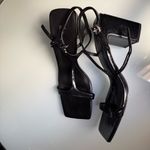ZARA  Black Leather Square- toe Block Heels Size 9 Photo 3