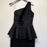 Halston Heritage  Black One Shoulder Peplum Cocktail Dress Size 6 Photo 3