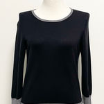 Brooks Brothers Black Gray Knit Silk Top Blend Large Stripe 3/4 *Runs Small Photo 0