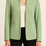 ZARA Light Green Collarless Open Front Blazer Jacket Women's Size S Photo 0
