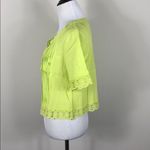 Short Sleeve Top Lace Hem Pleated Cropped Lace Up Yellow Photo 3