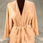 Stefanel Kimono Jacket Silk Linen Womens 12 Light Orange Tie Waist Long Sleeve Photo 0