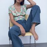 ZARA NWT Floral Print Pastel Ruffled Trim Crop Top Photo 0