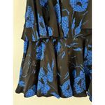 Blue Floral 100% Silk Tiered Black Midi Skirt Korean Made Women’s Size 10 Photo 3
