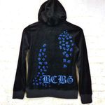 BCBGMAXAZRIA Vtg Y2K Velour Hoodie Track Jacket S Black Rhinestone Animal Spots Photo 2