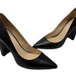 Marc Fisher Abilene Leather Pumps Size 8 M Black Pointed Toe Block Heel Classic Photo 0