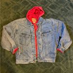 Gap Vintage  denim jacket with red fleece hoodie lining Photo 0