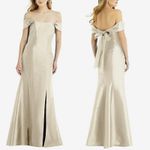 Alfred Sung  Evening Gown Off the Shoulder Satin Dress Trumpet Champagne Nude 4 Photo 1